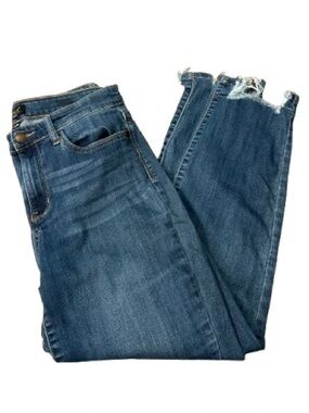 Judy Blue Dark Blue Denim Straight-Leg Jeans with Frayed Hem Size 11 by 30